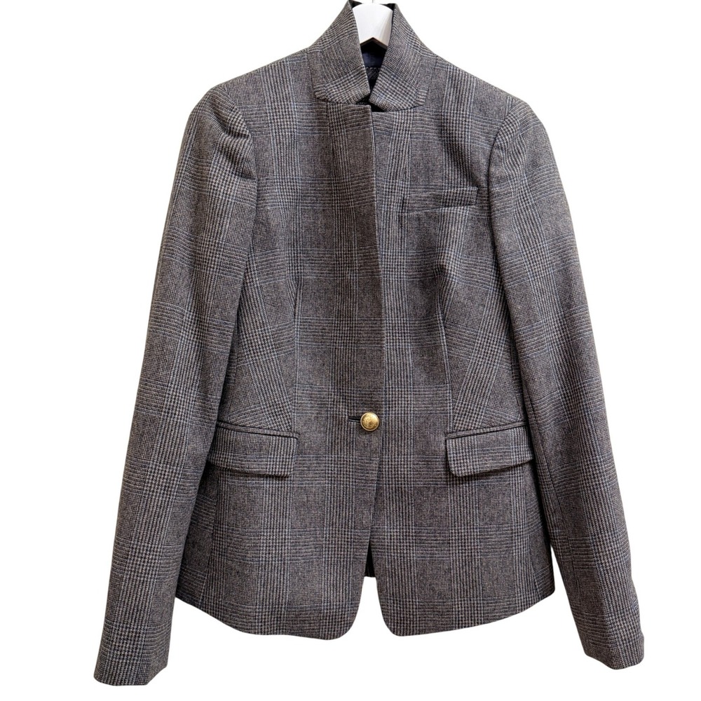 J.Crew Regent Blazer Glen Plaid Womens 8Tall Wool Blend Grey Blue Classic Staple